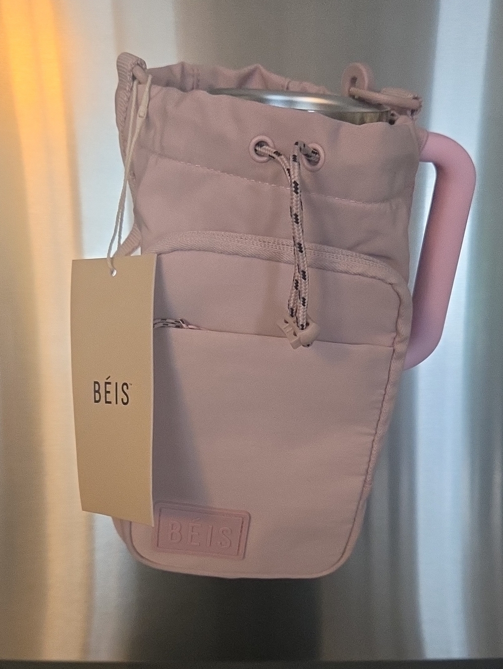 BEIS Magnetic Gym Dusty Pink Drawstring Crossbody Pouch
